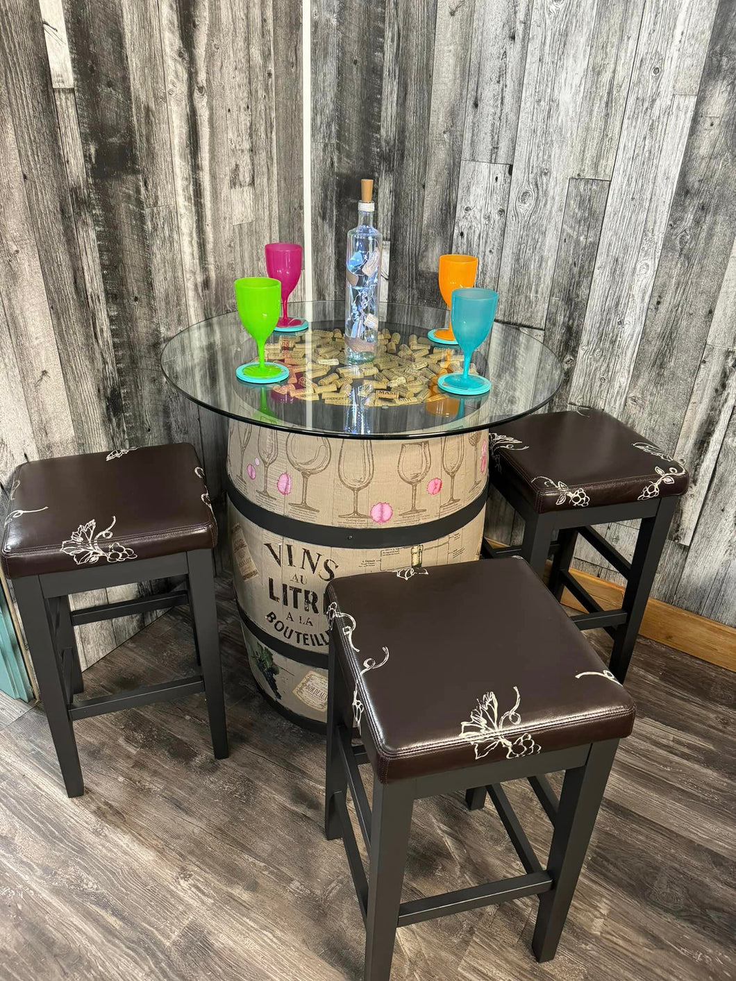 Wine Barrel Table and 4 Stools